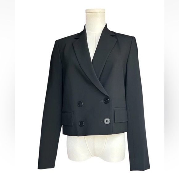 Theory Women's Crop Double Breasted Black Jacket Size 2 - Picture 1 of 12